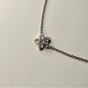 Gold Tinted Chain Necklace with Crystal Flower Pendent